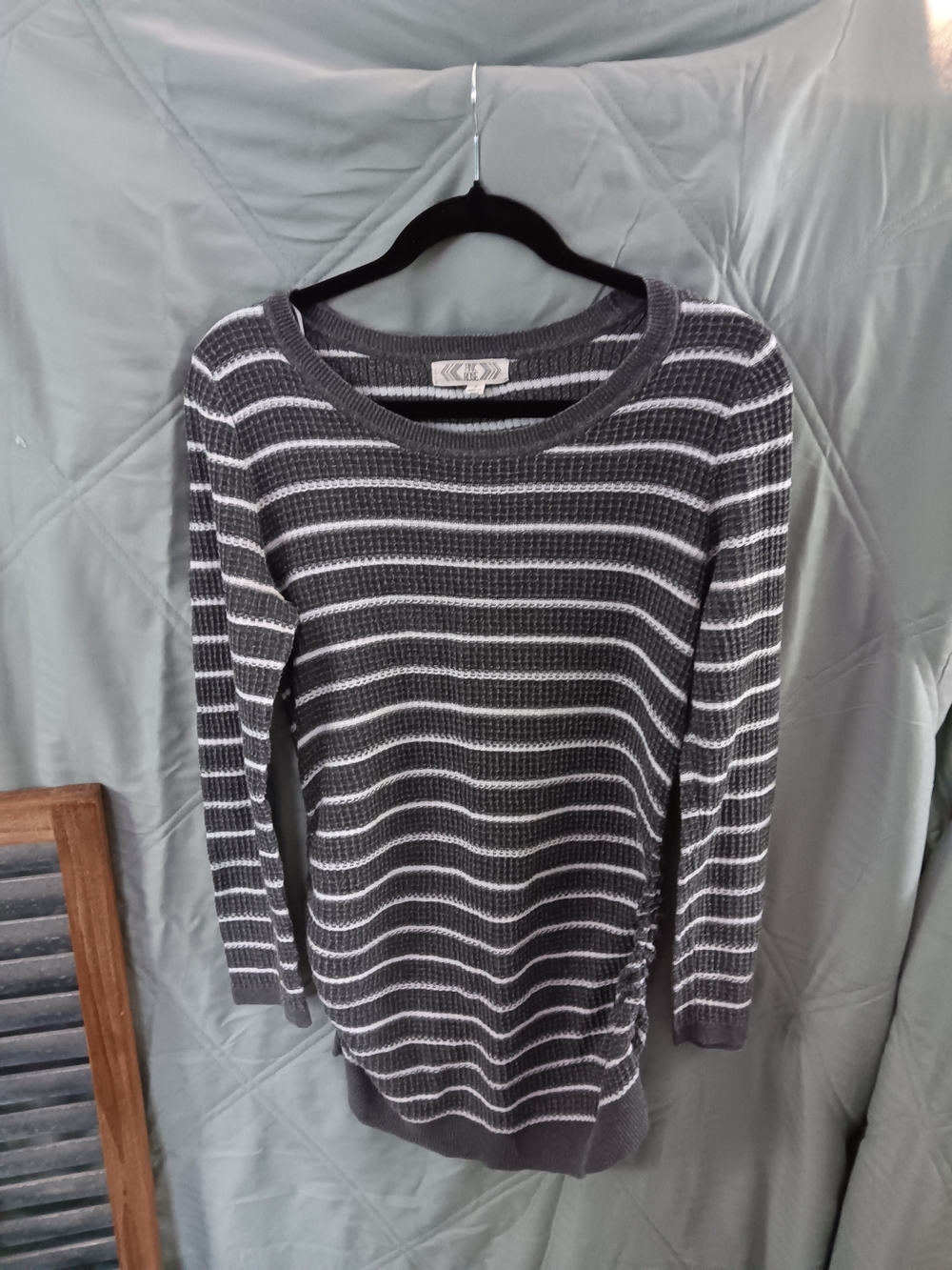 Pink Rose Gray and White Striped Scoop Neck Sweater